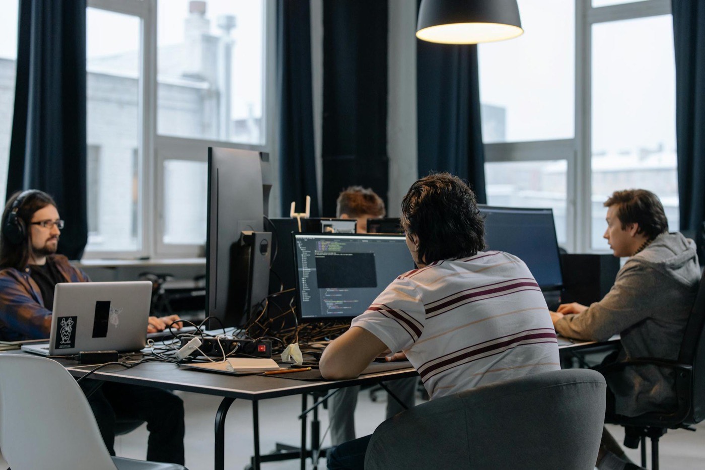Engineering team collaboration in high-technology workplace